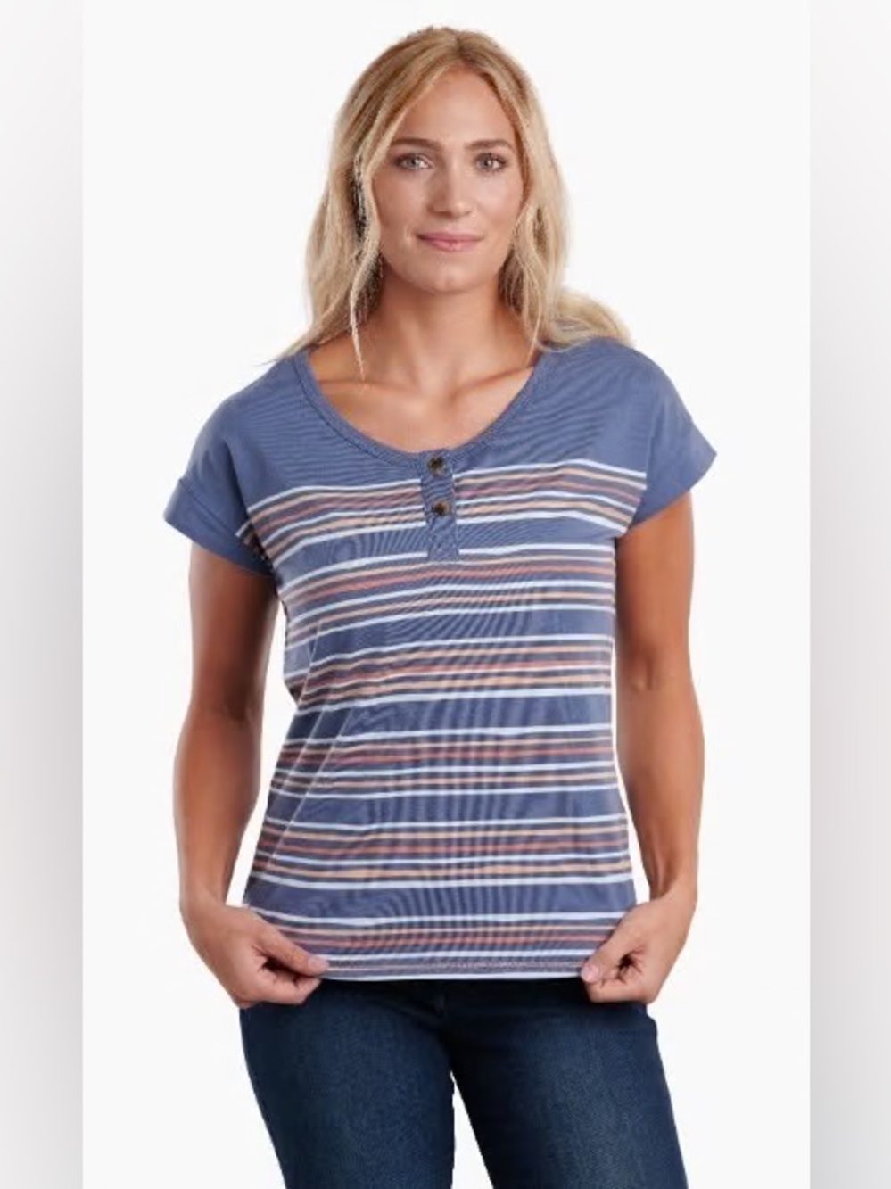 Kuhl Solstice Short Sleeve in Multi Stripe Size Large - Picture 1 of 10